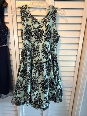 Knitworks Mint and Black Floral Fit-&-Flare Mini Dress